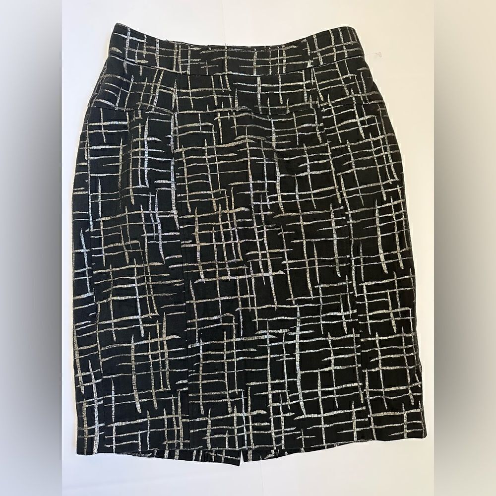 Calvin Klein Womens Knee Length Pencil Skirt Sz 8 Black Silver Metallic Lined